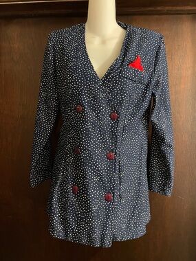 Vintage‎ Leni Leni Women's Navy & Cream Jacket Shoulder Pads 80's 90's USA